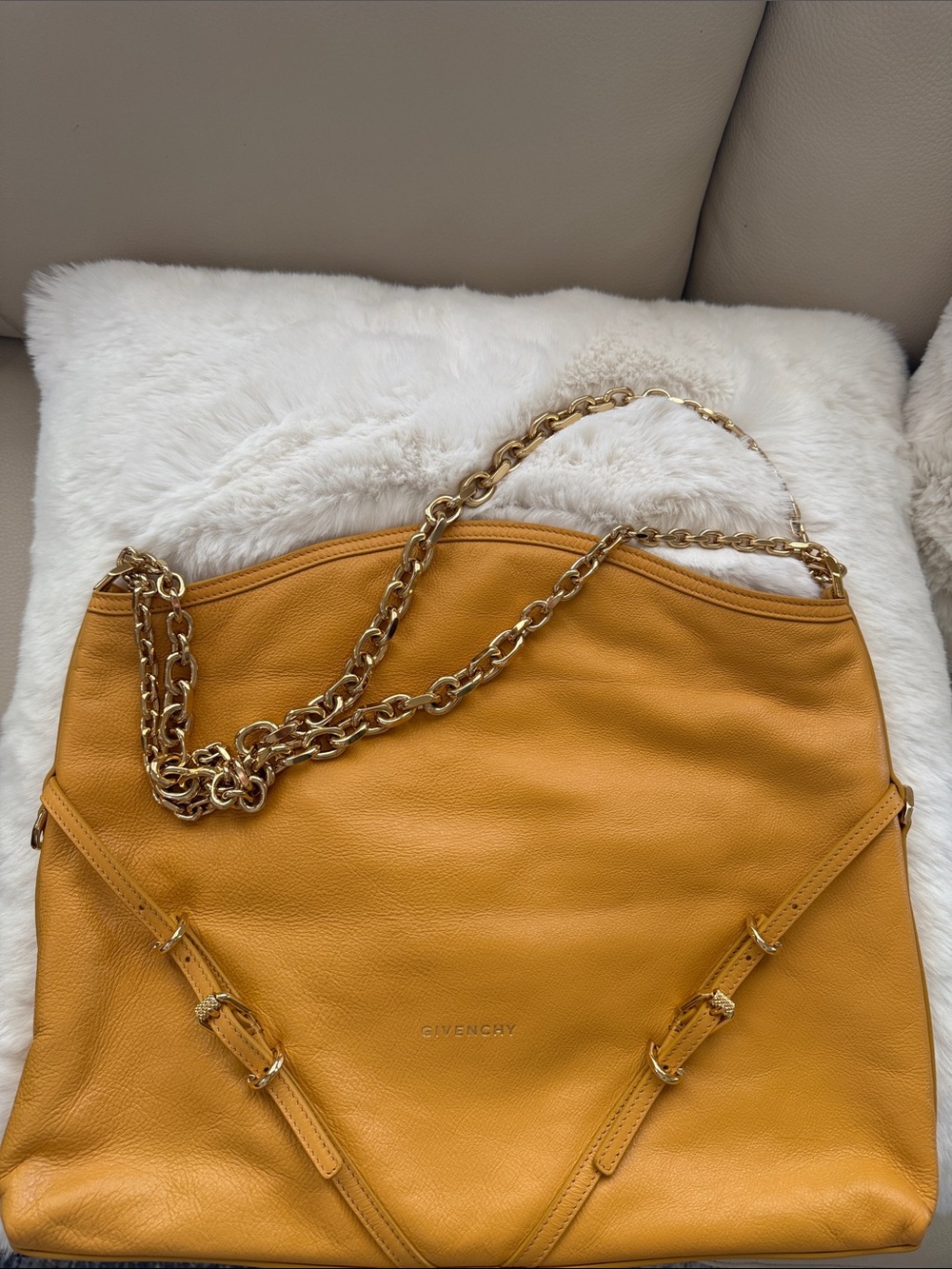 Givenchy Caramel Yellow Leather Shoulder Bag with Gold Chain